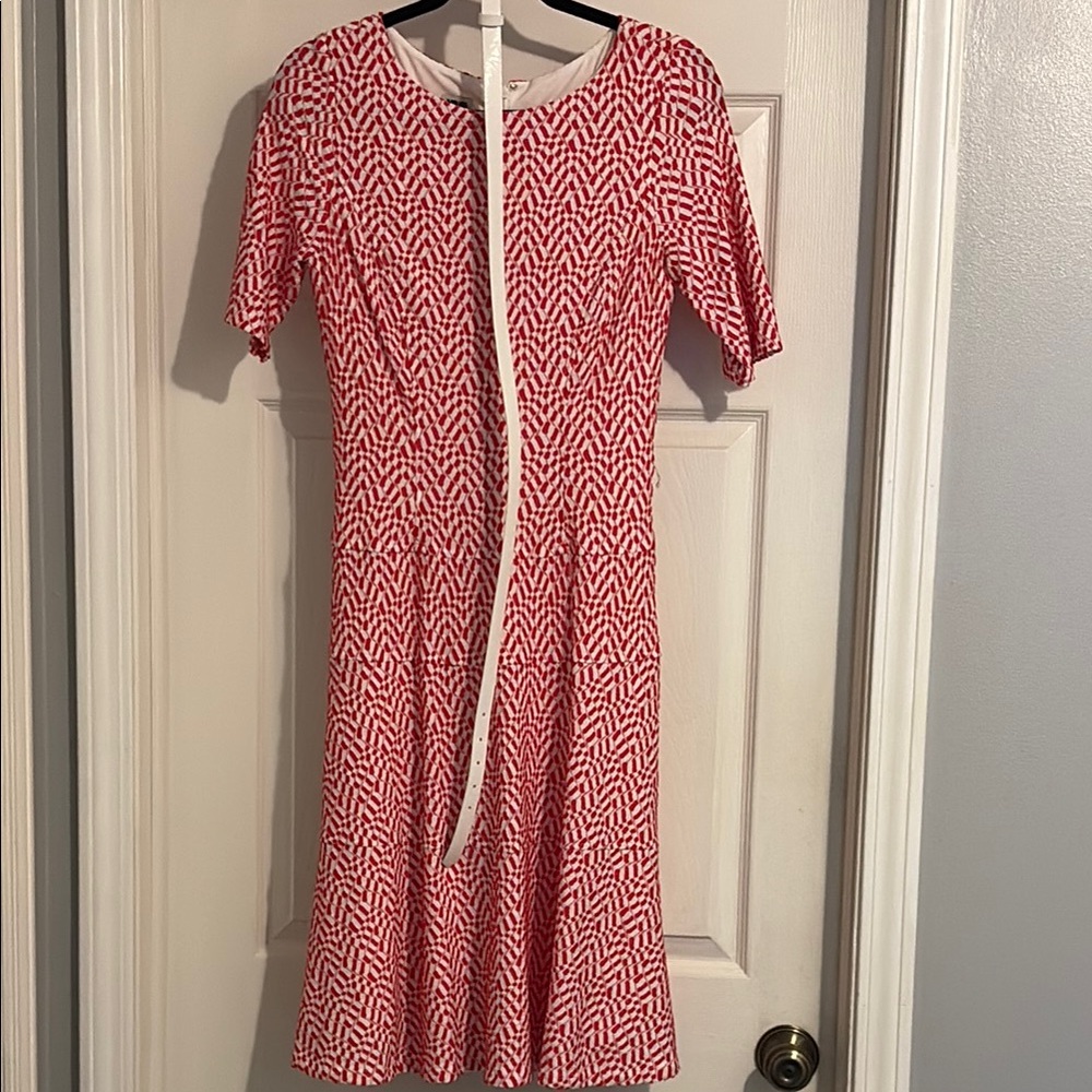 Anne Klein Red and White Geometric Midi Dress
